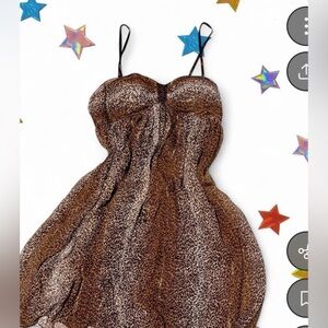 Nicole Miller sz 12 Brown Leopard Print with gold shimmer Spaghetti Strap Dress